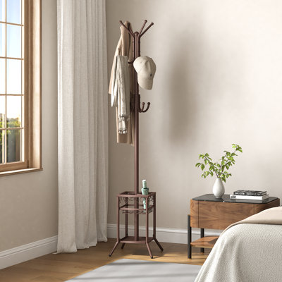Winston Porter 12-Hook Freestanding Metal Coat Rack with Shelves